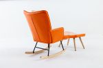 35.5 inch Rocking Chair, Soft Houndstooth Fabric Leather Fabric Rocking Chair for Nursery, Comfy Wingback Glider Rocker with Safe Solid Wood Base for
