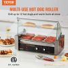 VEVOR Hot Dog Roller, 11 Rollers 30 Hot Dogs Capacity, 1650W Stainless Sausage Grill Cooker Machine with Dual Temp Control Glass Hood Acrylic Cover Bu